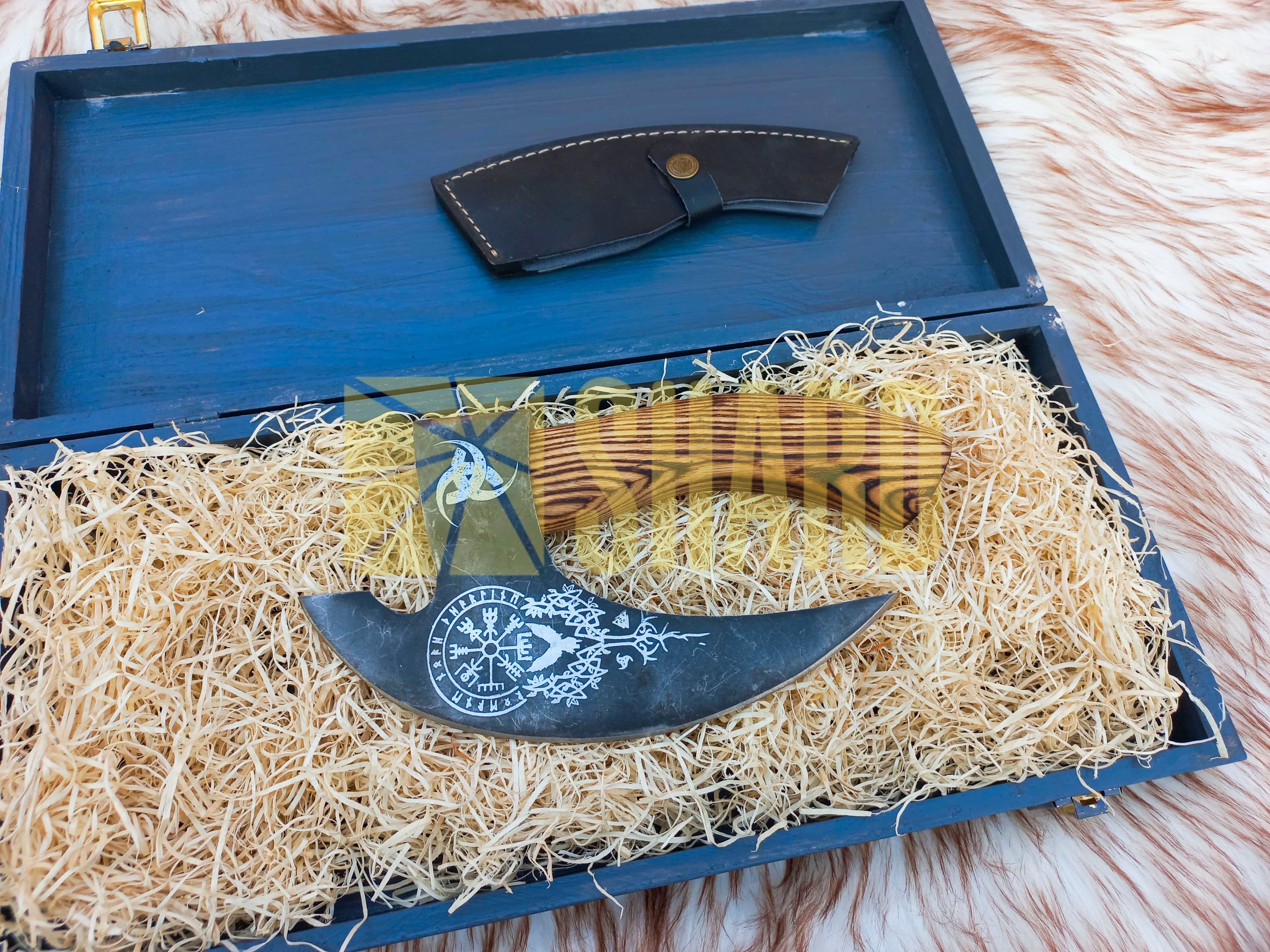 SHARD BLADE HAND FORGED Carbon Steel Pizza Cutter Battle Ready Throwing Axe  Hatchet VIKING Axe +Sheath With Gifting Box - PX03