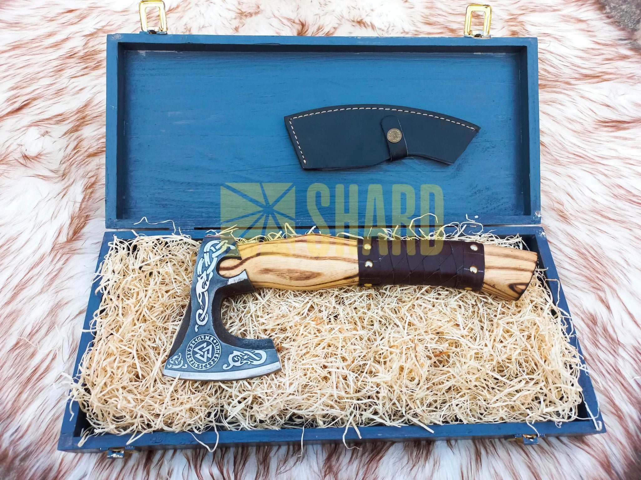SHARD BLADE HAND FORGED Carbon Steel Hatchet VIKING Axe Battle Ready Throwing Axe +Sheath With Gifting Box
