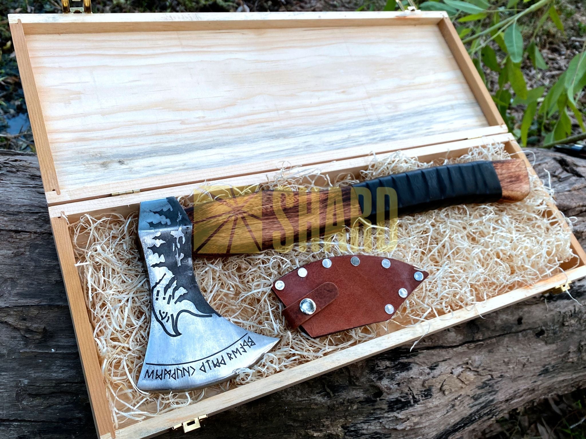 SHARD BLADE HAND FORGED Carbon Steel Hatchet VIKING Axe Battle Ready Throwing Axe +Sheath With Gifting Box - AX122