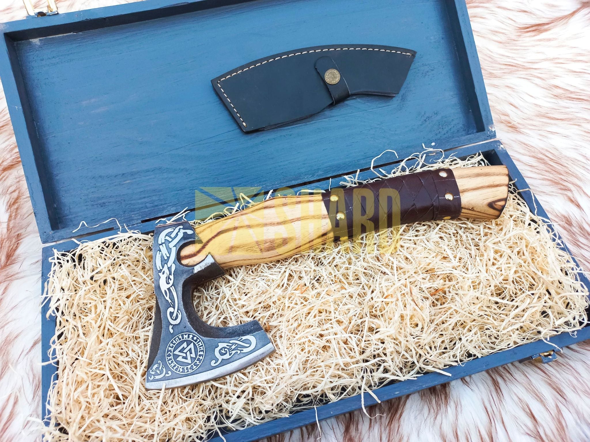 SHARD BLADE HAND FORGED Carbon Steel Hatchet VIKING Axe Battle Ready Throwing Axe +Sheath With Gifting Box