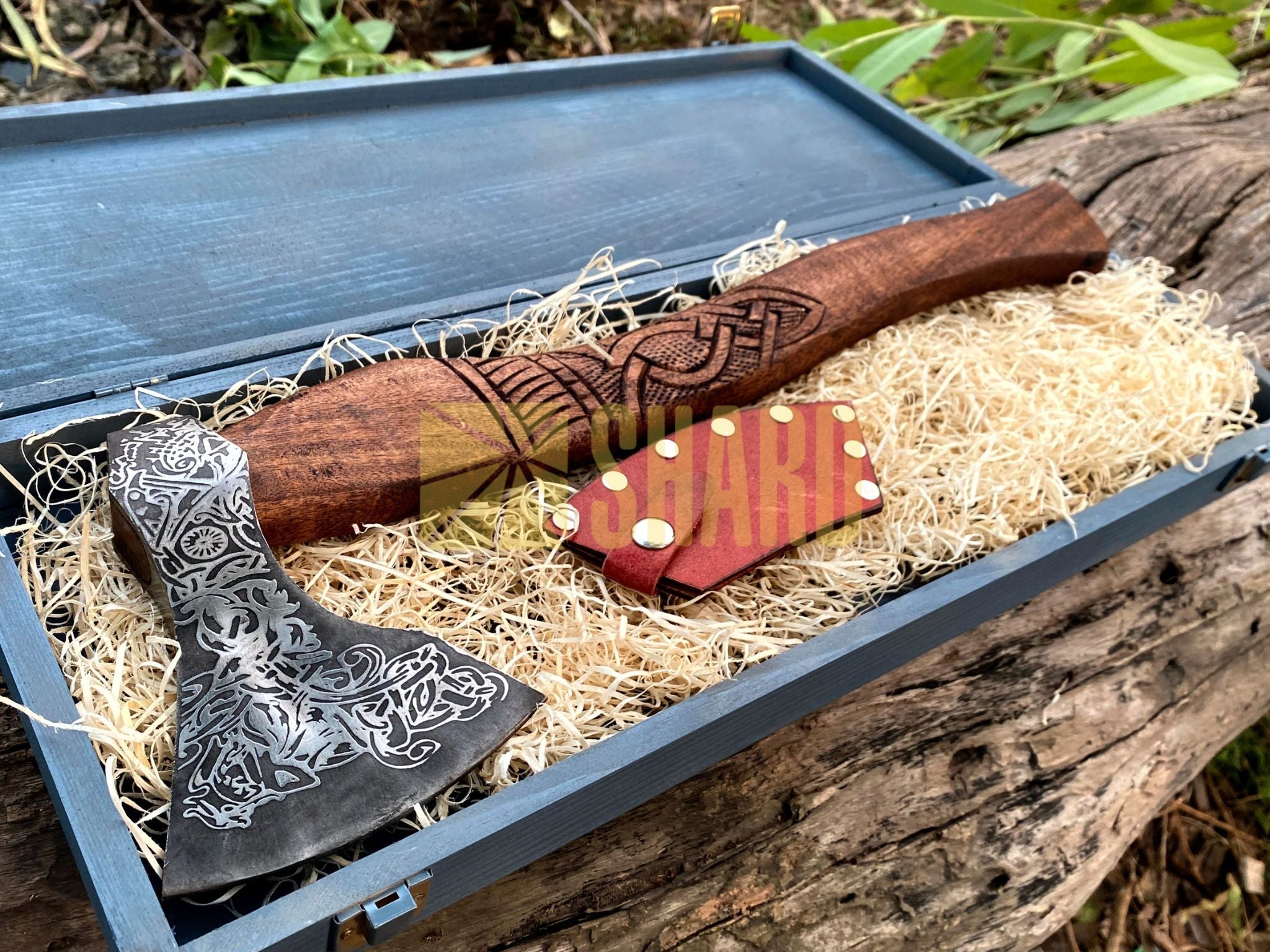 SHARD BLADE HAND FORGED Carbon Steel Hatchet VIKING Axe Battle Ready Throwing Axe +Sheath With Gifting Box -  AX121