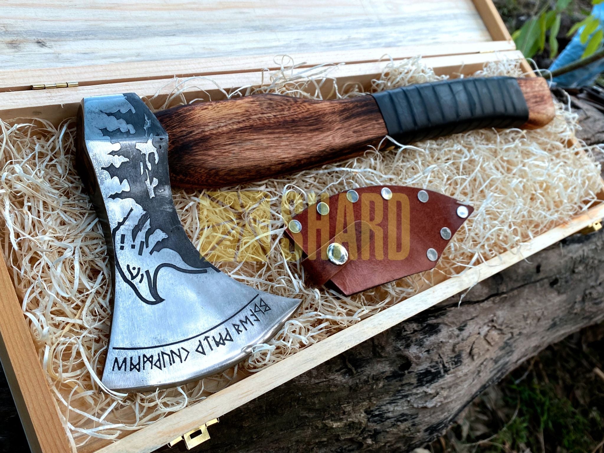 SHARD BLADE HAND FORGED Carbon Steel Hatchet VIKING Axe Battle Ready Throwing Axe +Sheath With Gifting Box - AX122