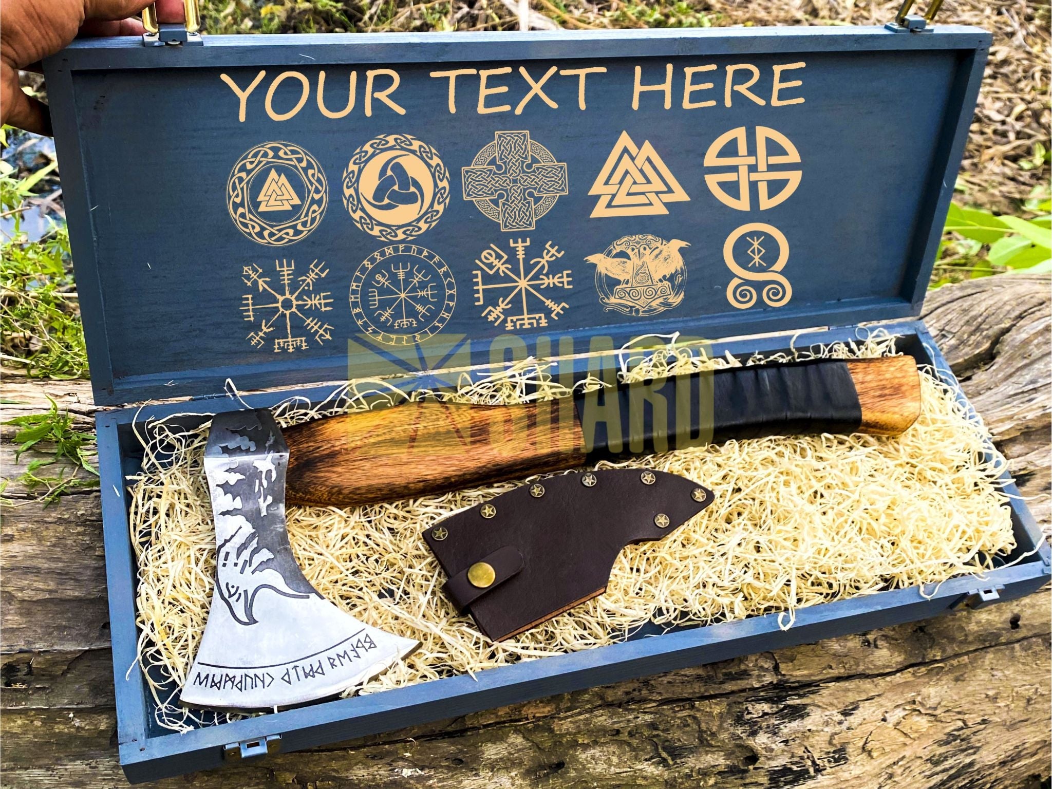 SHARD BLADE HAND FORGED Carbon Steel Hatchet VIKING Axe Battle Ready Throwing Axe +Sheath With Gifting Box - AX122