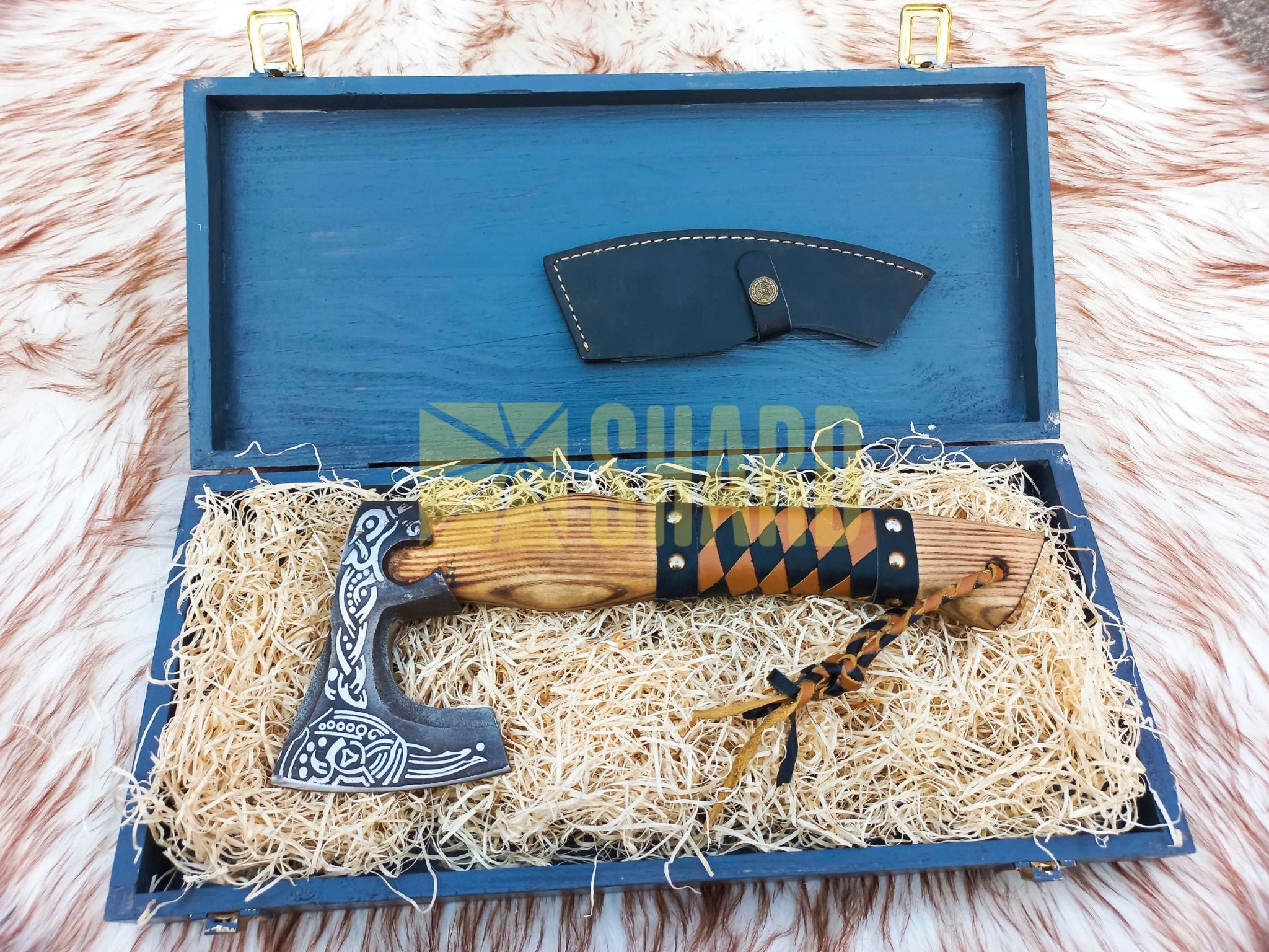 SHARD BLADE HAND FORGED Carbon Steel Hatchet VIKING Axe Battle Ready Throwing Axe +Sheath With Gifting Box - AX103