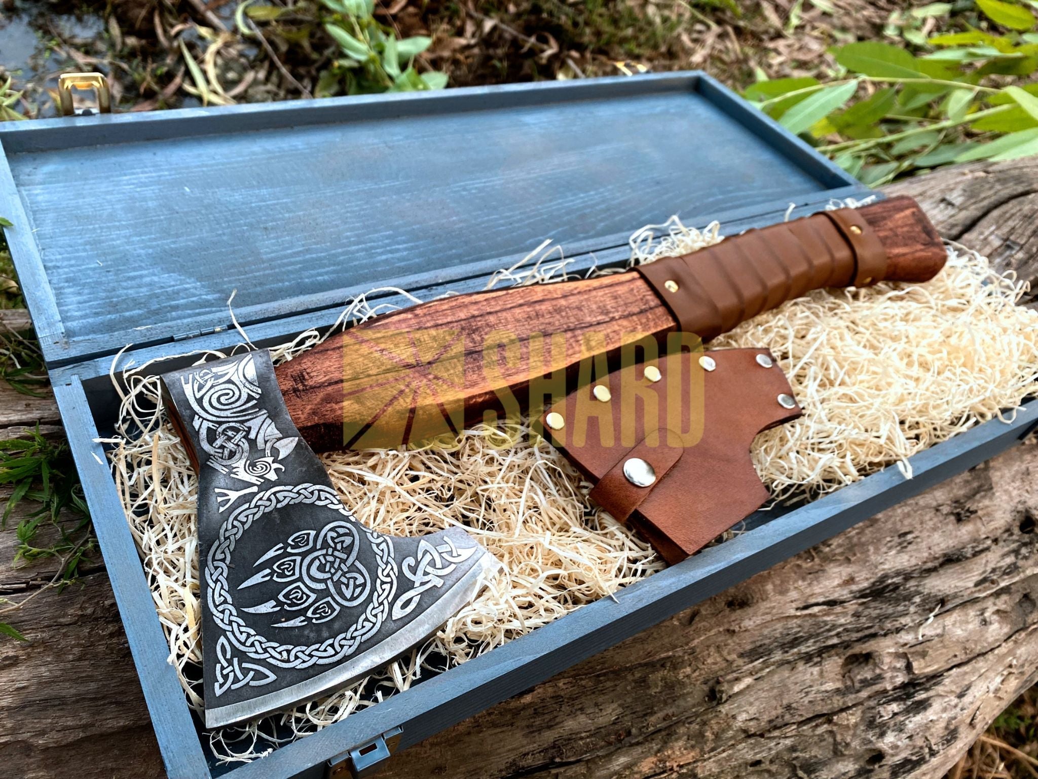 SHARD BLADE HAND FORGED Carbon Steel Battle Ready Throwing Axe  Hatchet VIKING Axe +Sheath With Gifting Box - AX123
